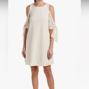 Taylor Cream Cold Shoulder Crepe Swing Dress Tie Sleeves Size 8